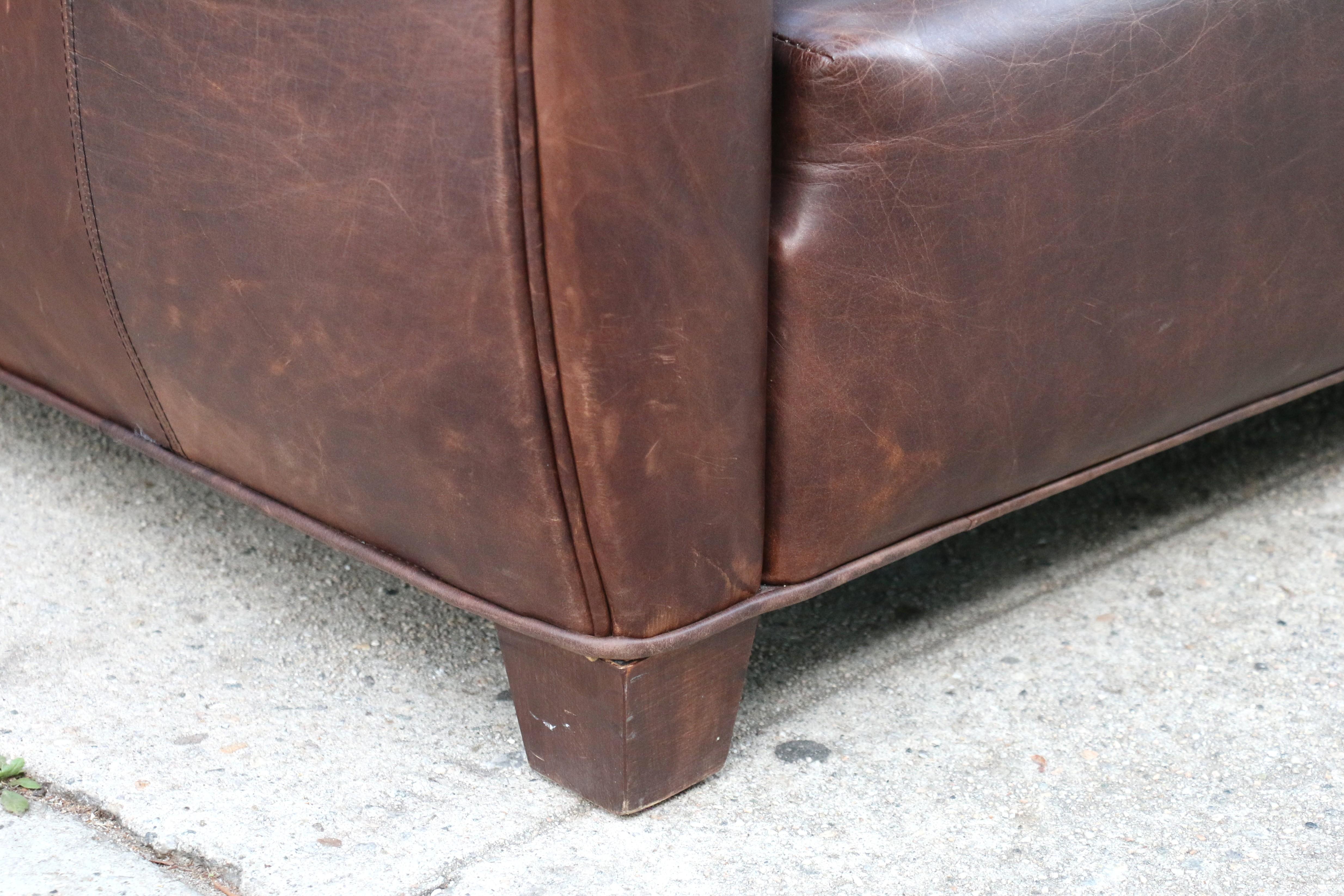Art Deco Three Seats Leather Sofa With Mustache Backg For Sale 7