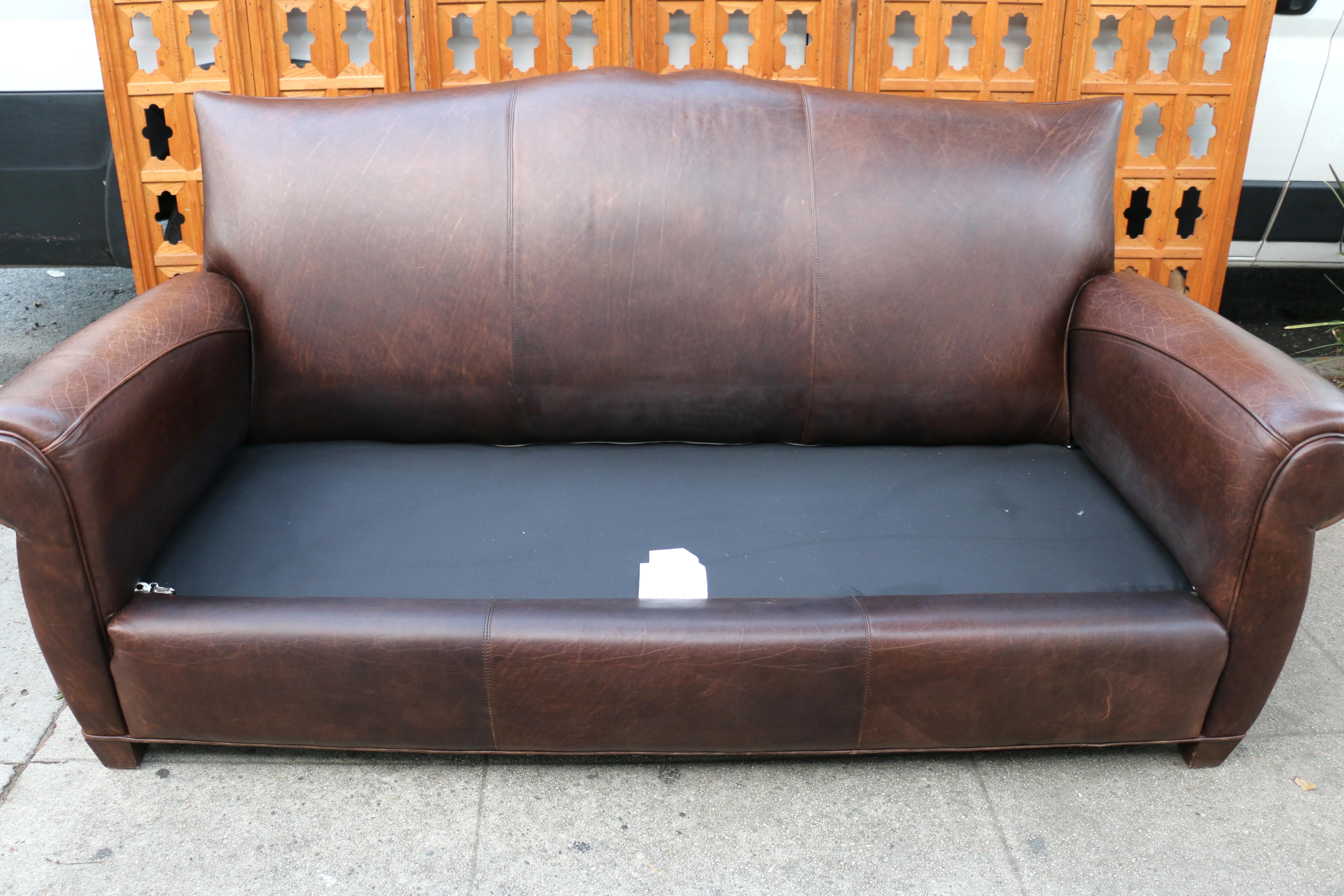 Art Deco Three Seats Leather Sofa With Mustache Backg For Sale 8