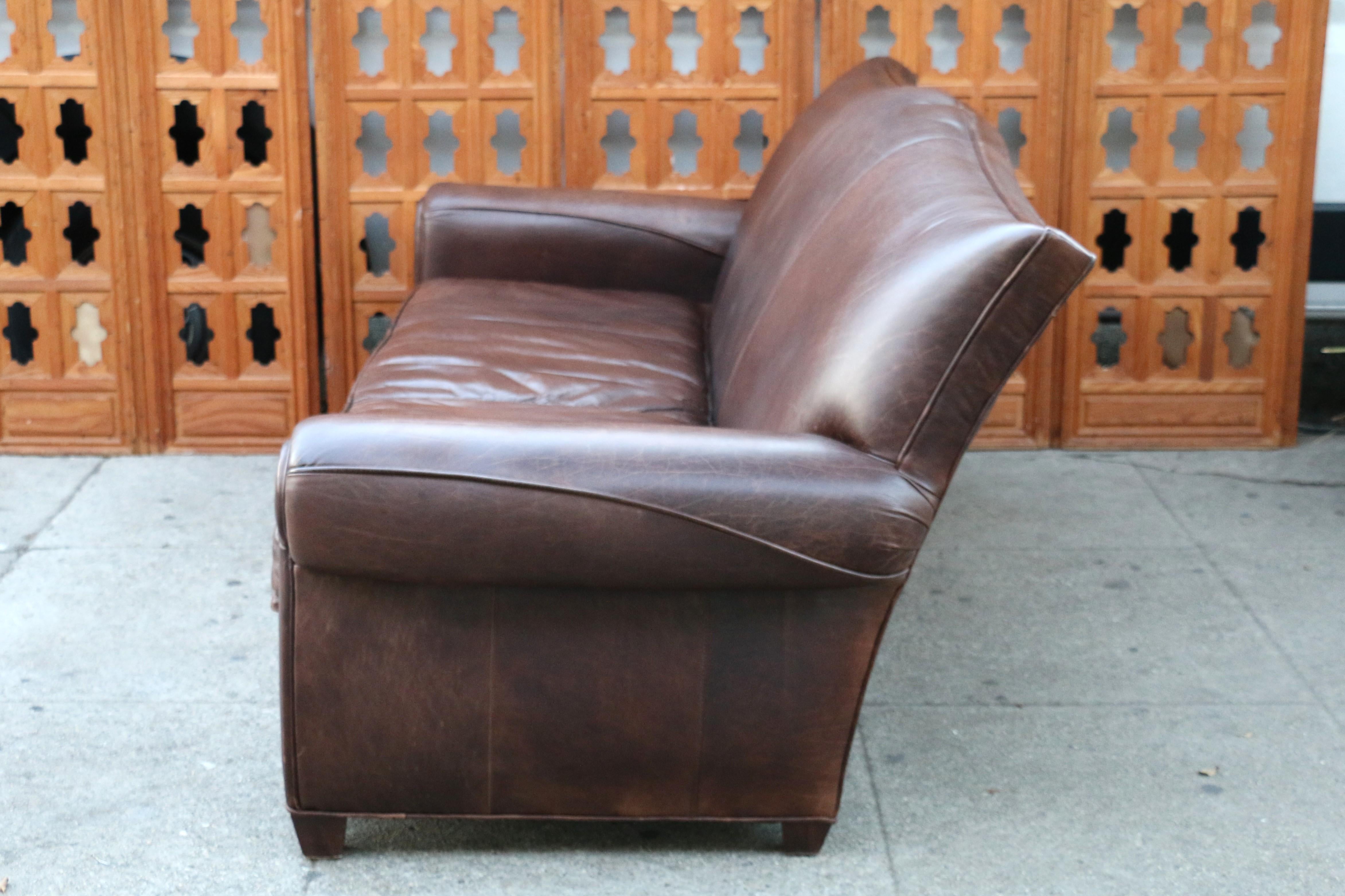 Art Deco Three Seats Leather Sofa With Mustache Backg For Sale 11