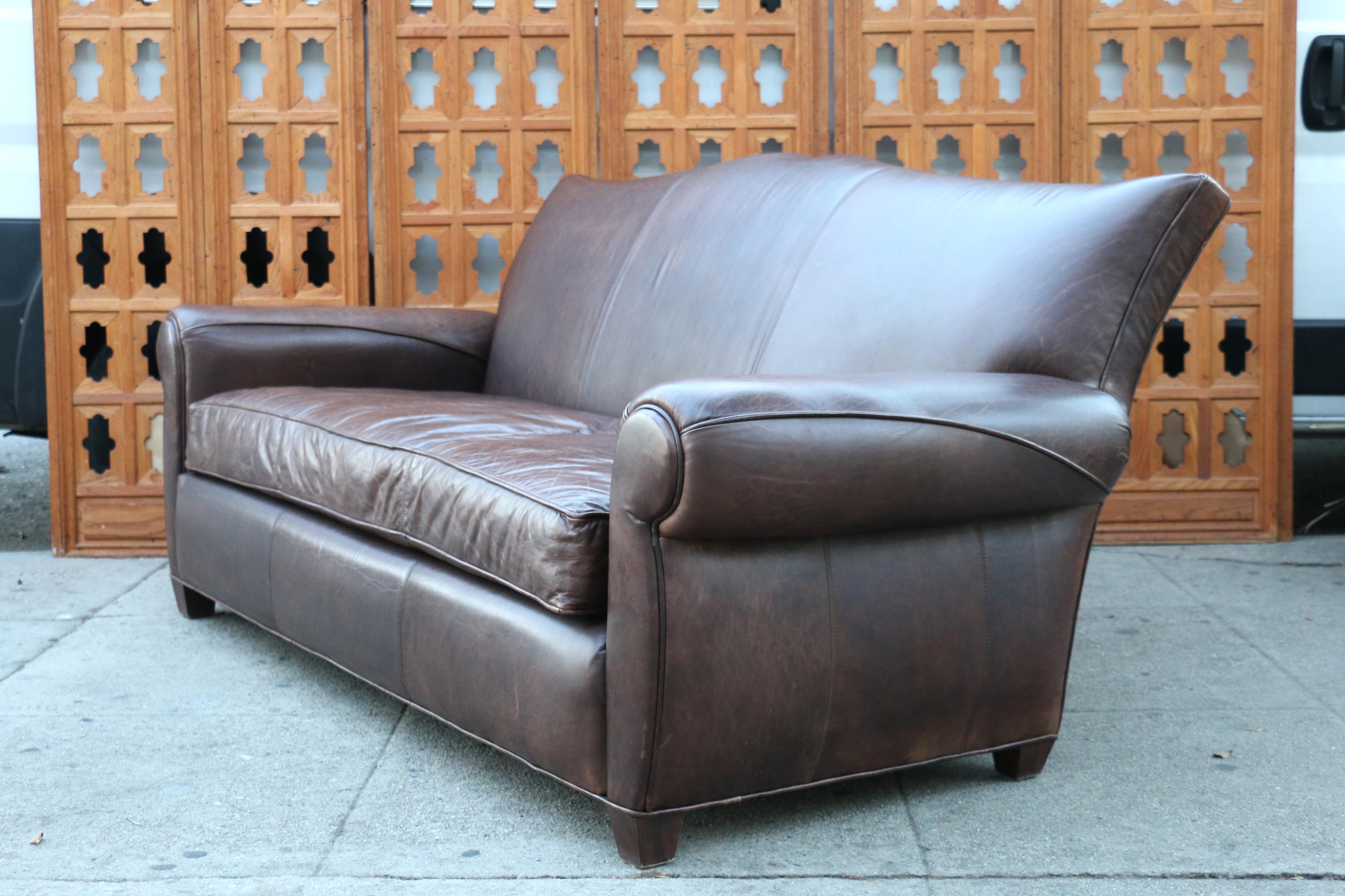 Art Deco Three Seats Leather Sofa With Mustache Backg For Sale 12