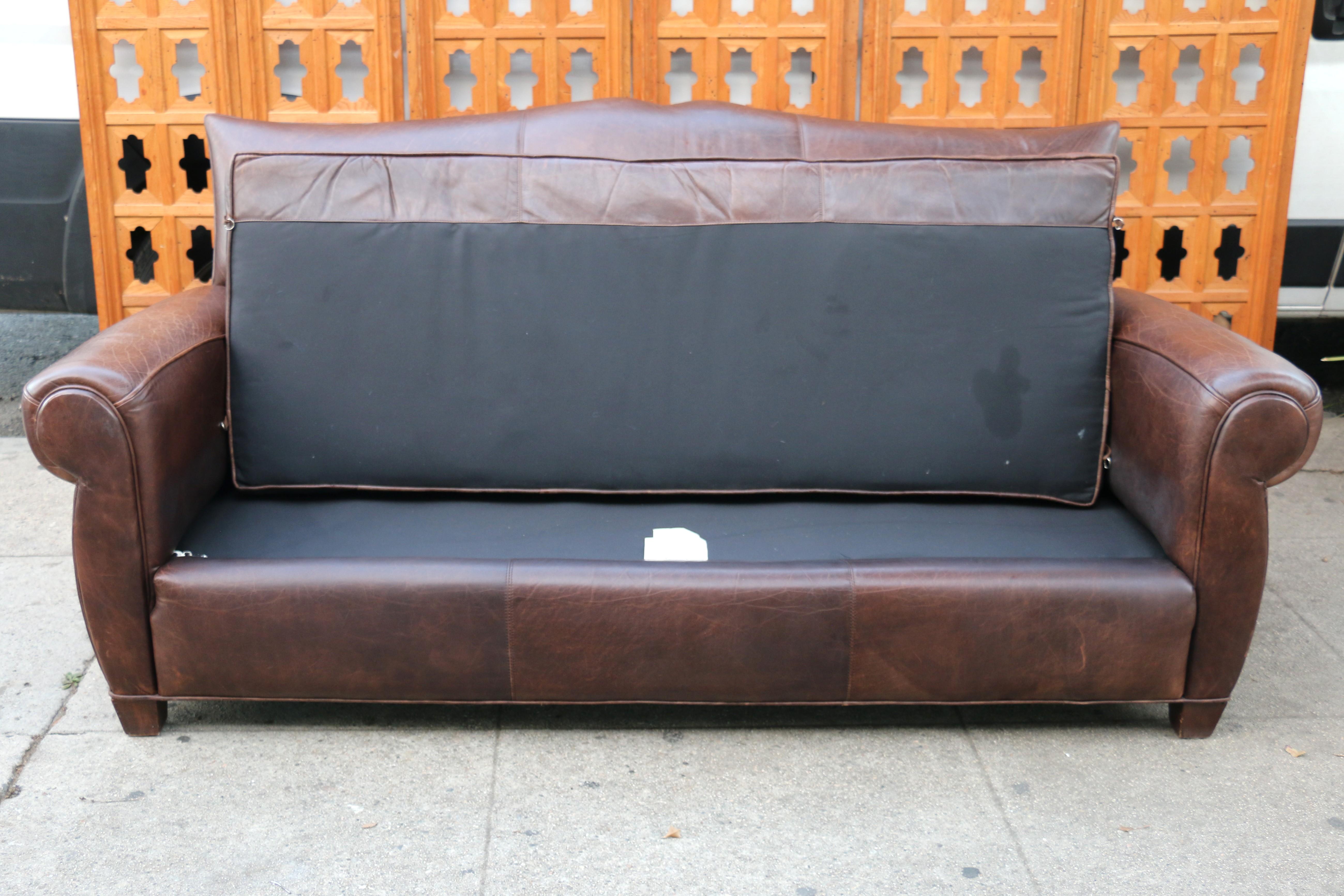 Art Deco Three Seats Leather Sofa With Mustache Backg For Sale 13