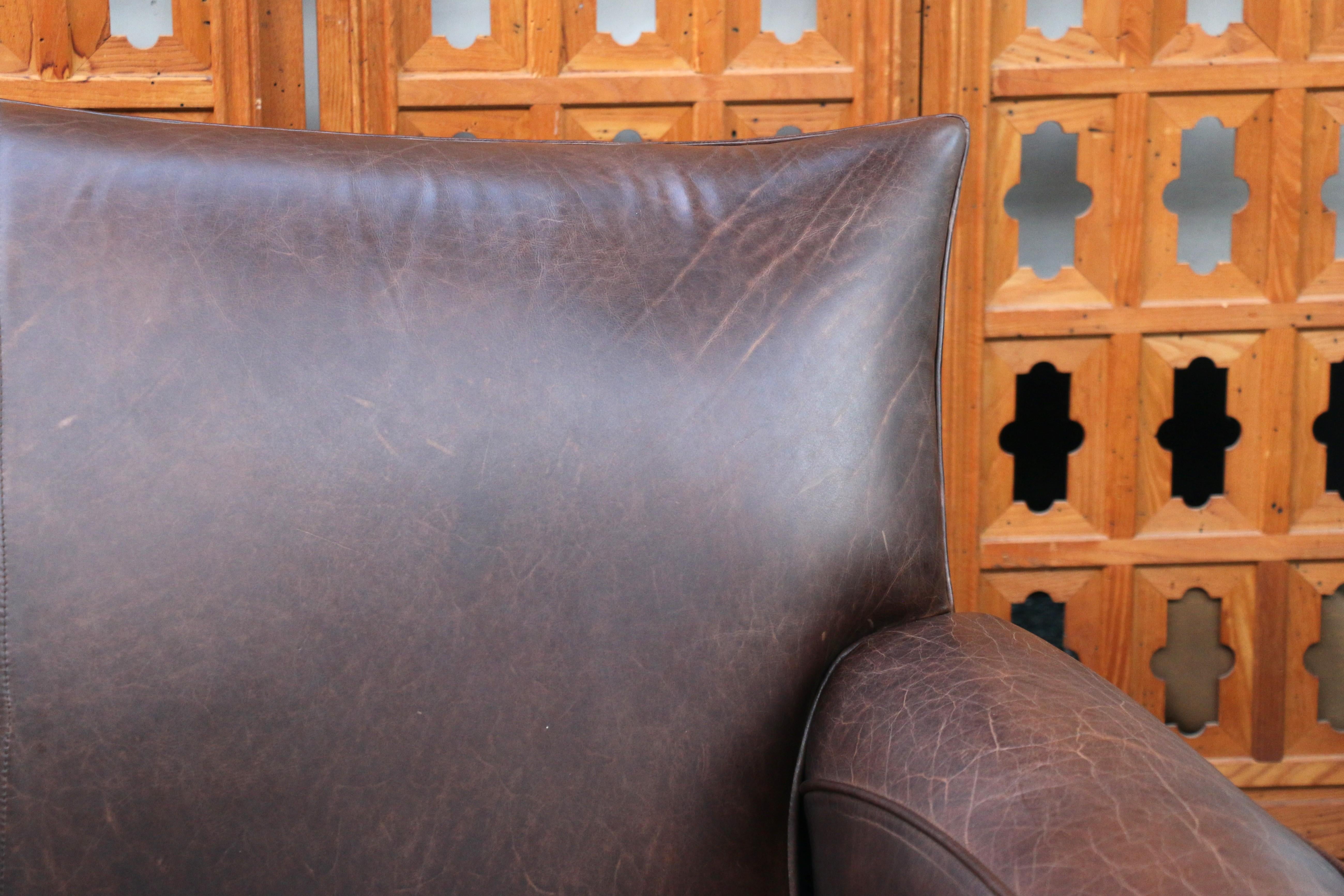 Art Deco Three Seats Leather Sofa With Mustache Backg For Sale 1