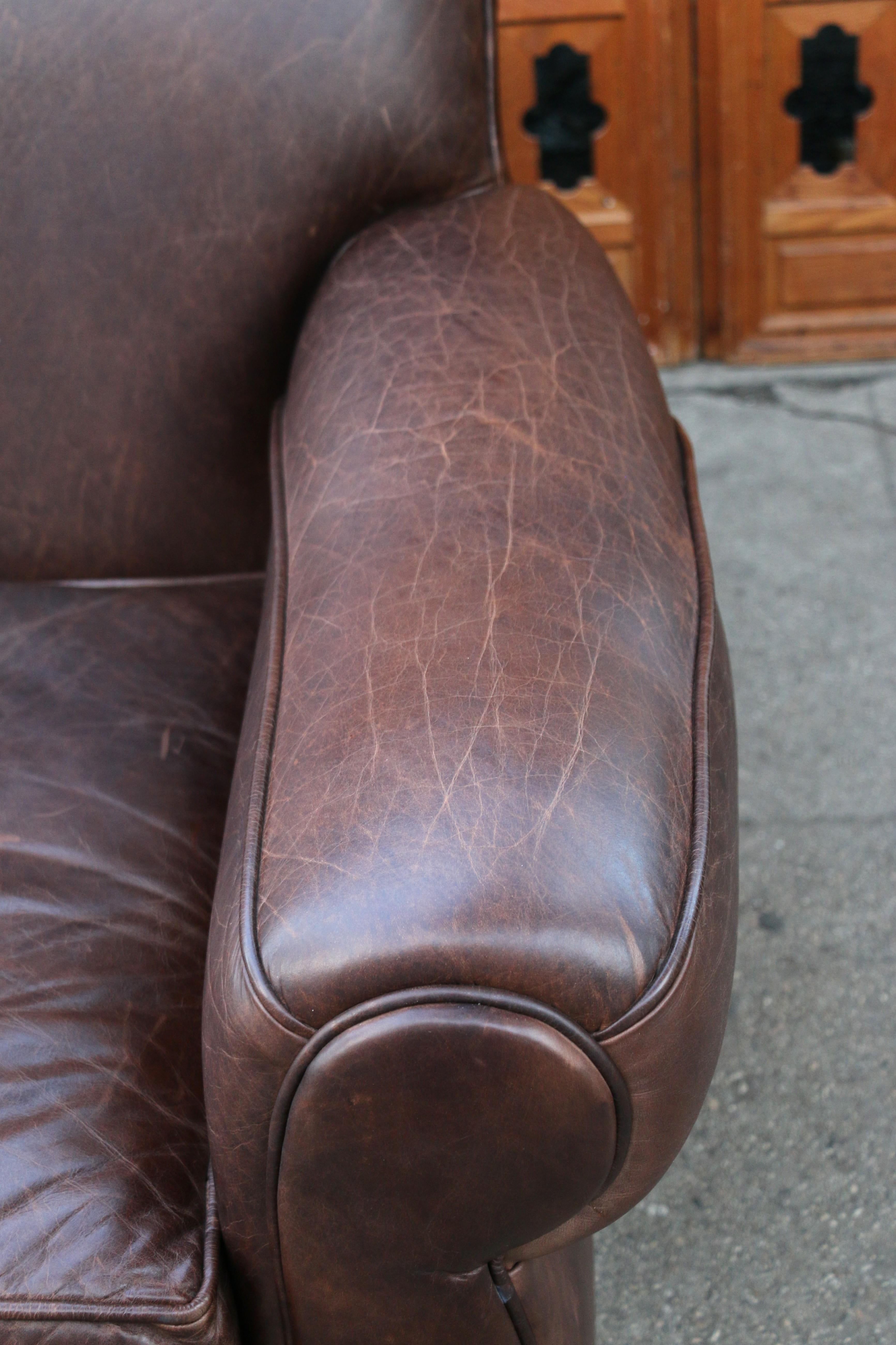 Art Deco Three Seats Leather Sofa With Mustache Backg For Sale 3