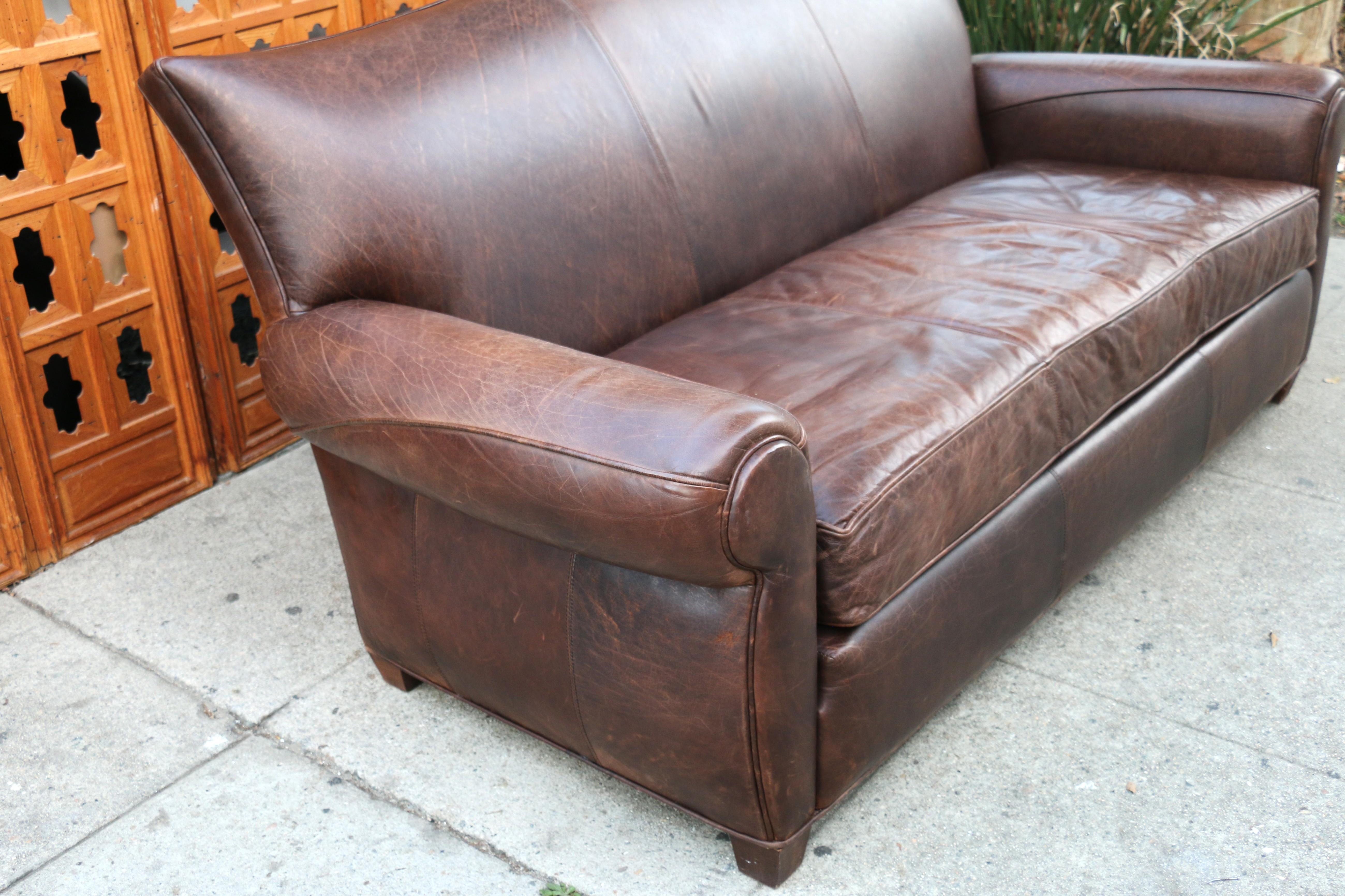 Art Deco Three Seats Leather Sofa With Mustache Backg For Sale 4