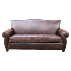 Art Deco Three Seats Leather Sofa With Mustache Backg