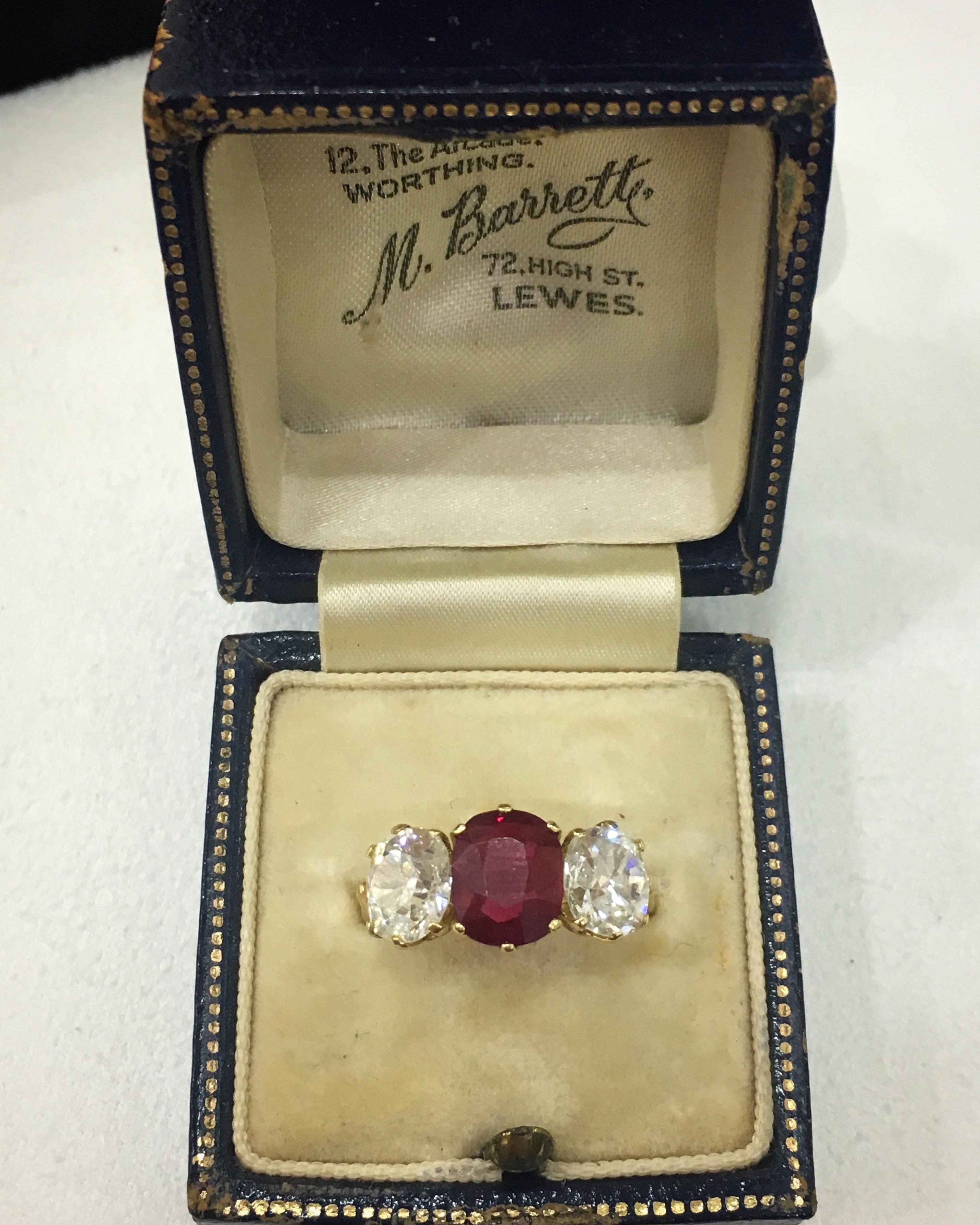 Art Deco Three-Stone 2.03 Carat Ruby and Diamond Ring, circa 1930s 4
