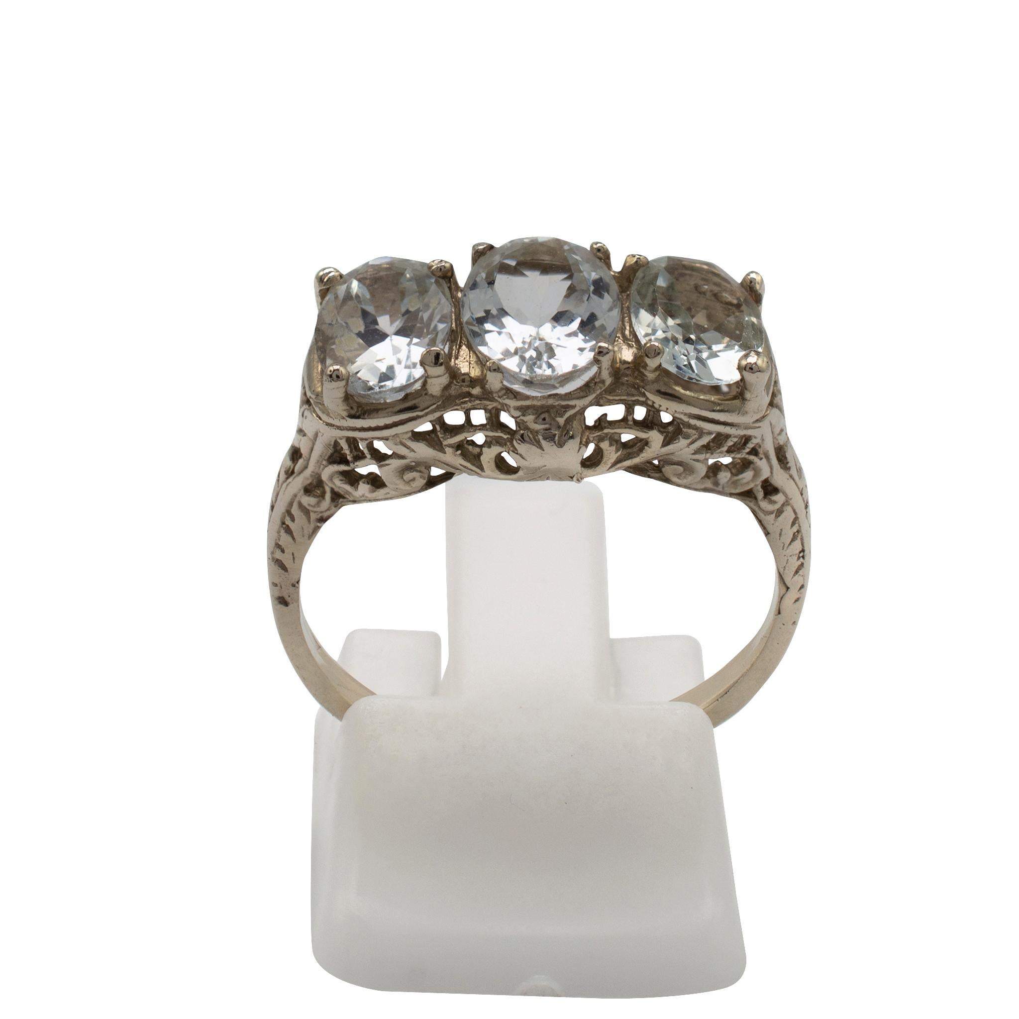 Art Deco Aquamarine Ring 14 Karat White Gold Filigree Setting 4