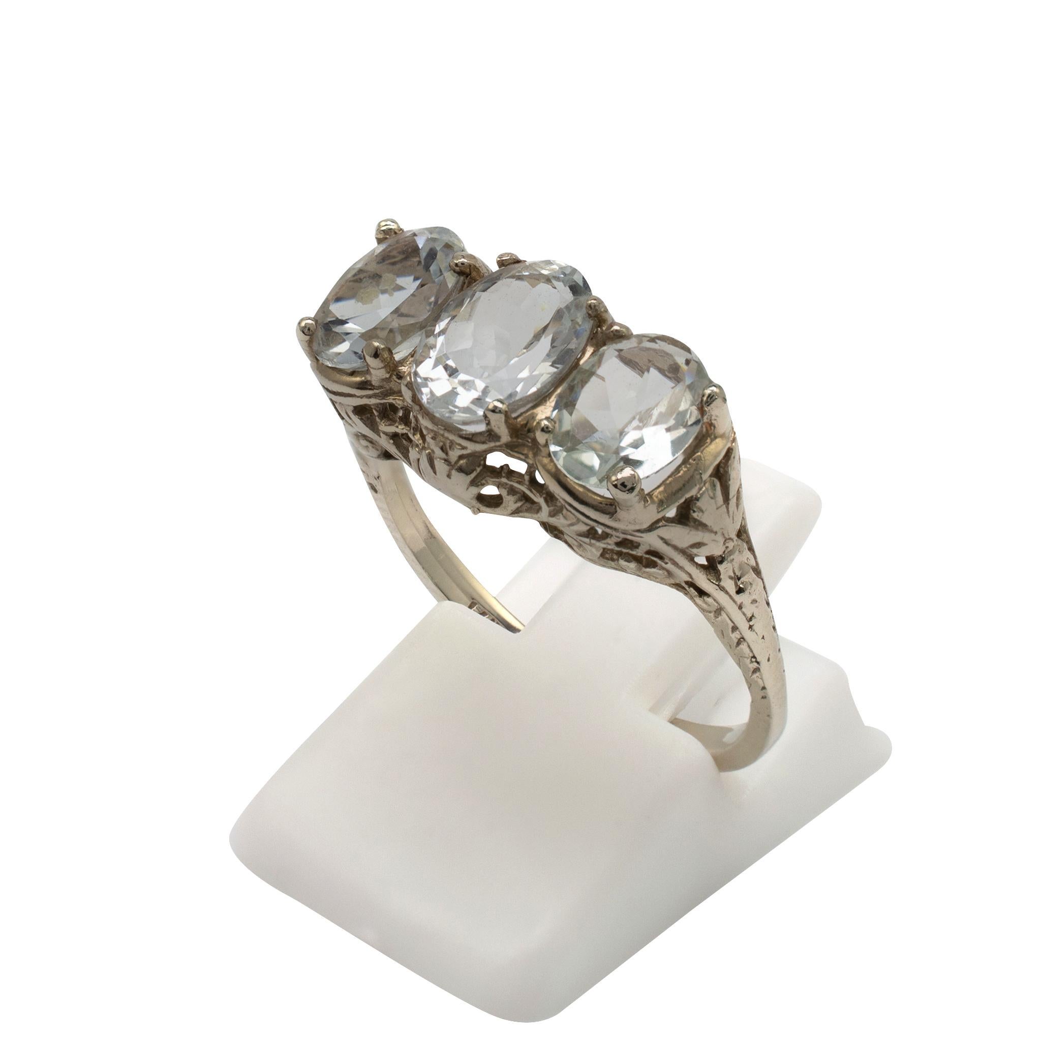 Women's Art Deco Aquamarine Ring 14 Karat White Gold Filigree Setting