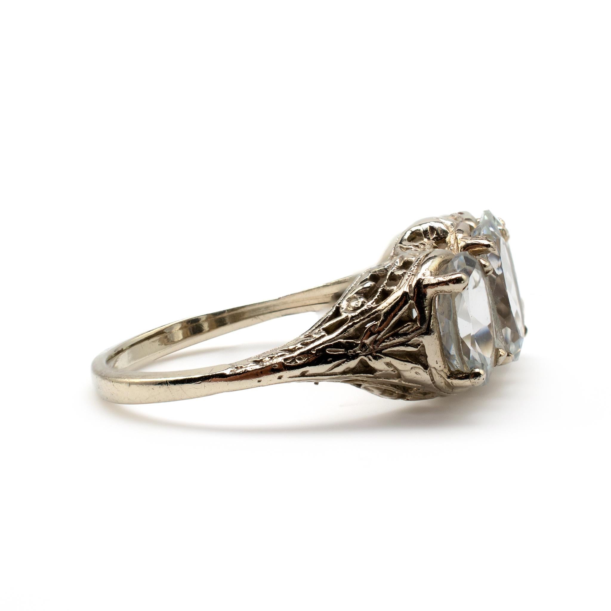 Art Deco Aquamarine Ring 14 Karat White Gold Filigree Setting 1