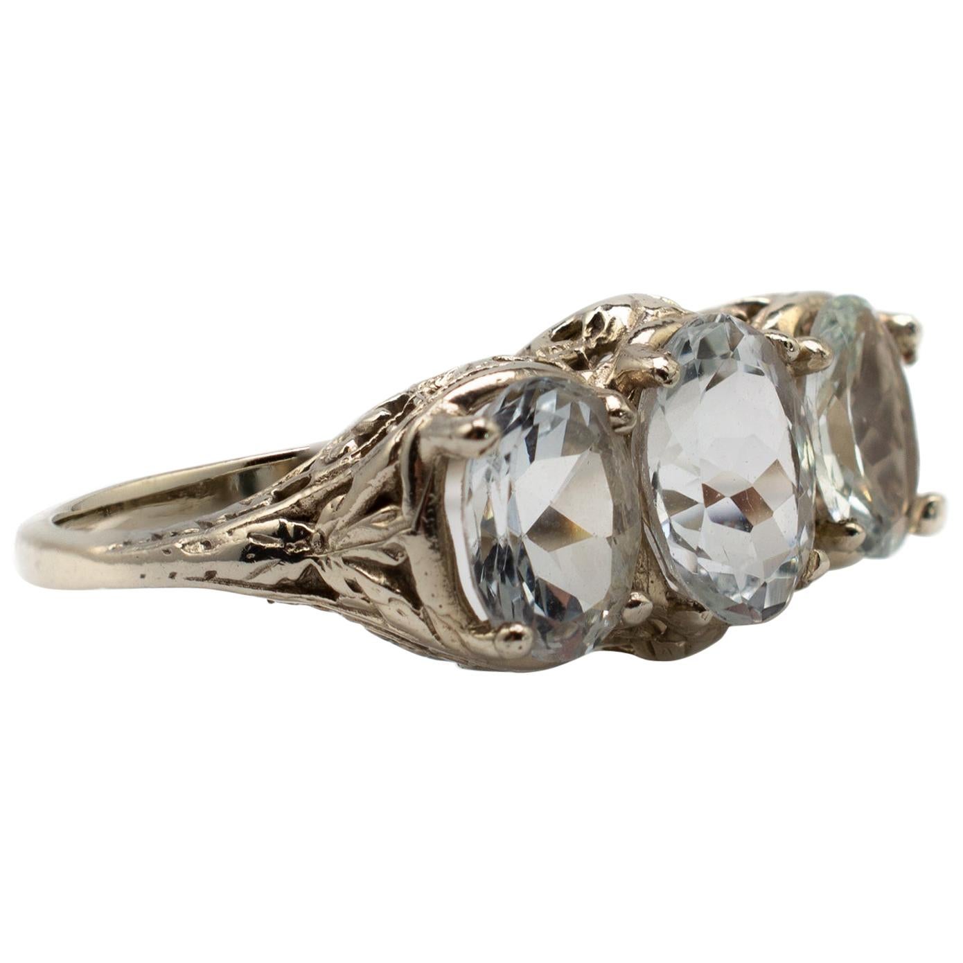 Art Deco Aquamarine Ring 14 Karat White Gold Filigree Setting