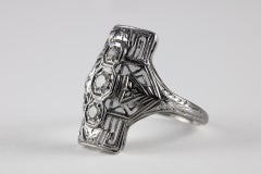 Art Deco Three-Stone Diamond and Filigree Dinner Ring
