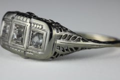 Art Deco Three-Stone Diamond and Filigree Ring