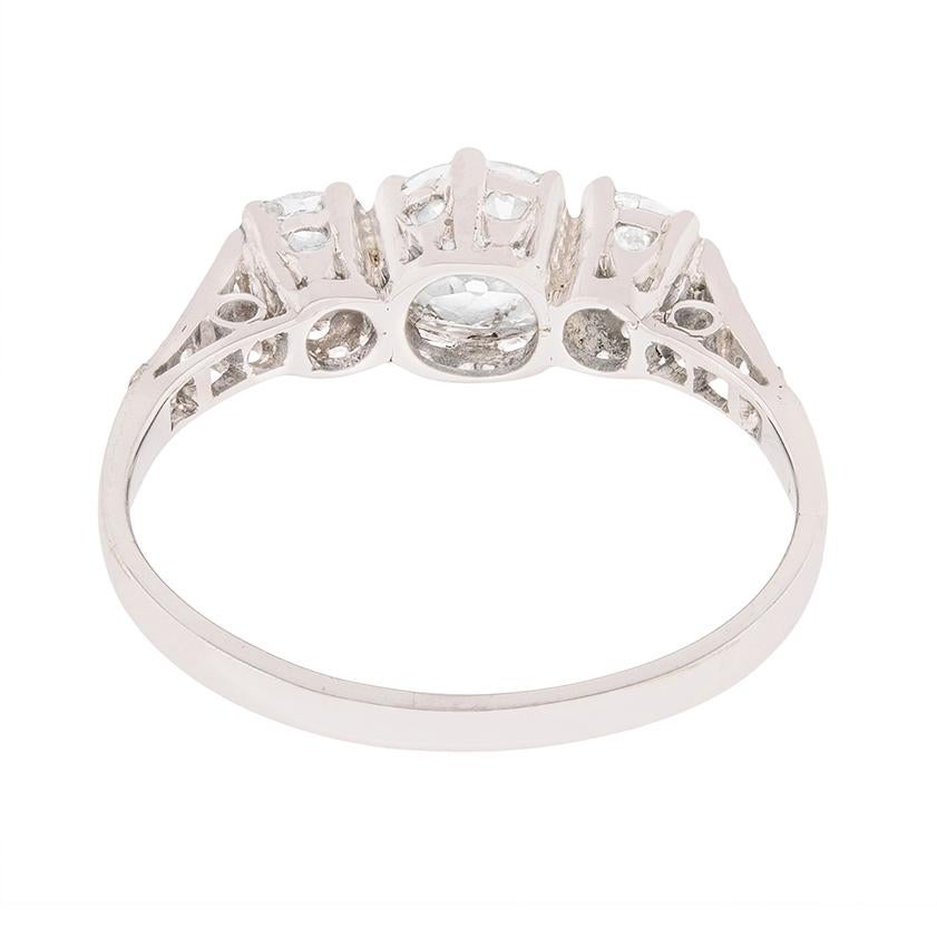 Old European Cut Art Deco Three-Stone Diamond Engagement Ring, circa 1920s