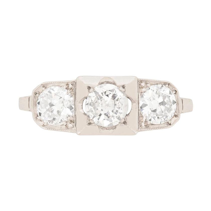 Art Deco Three-Stone Diamond Engagement Ring, circa 1920s For Sale