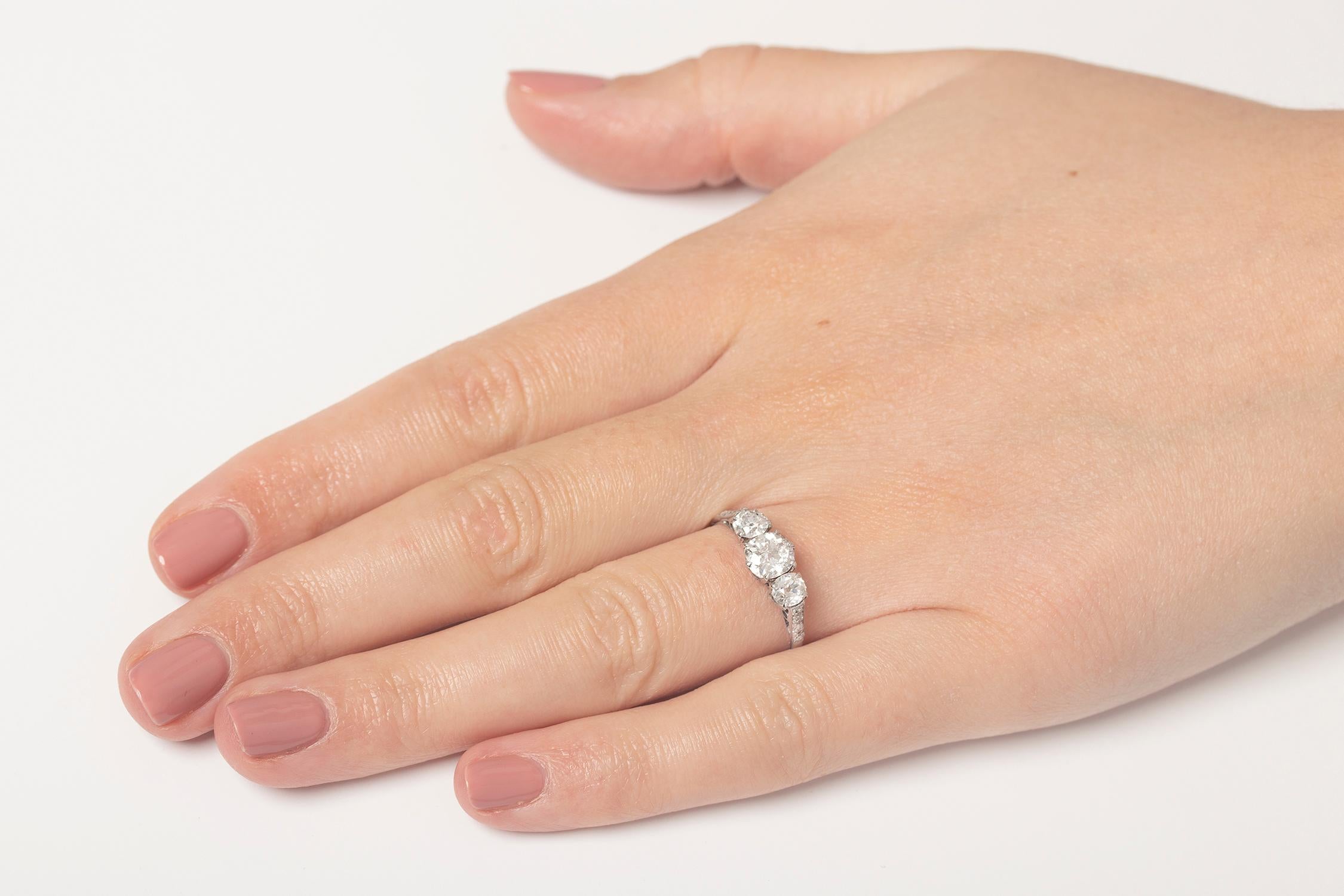Women's or Men's Art Deco Three-Stone Diamond Engagement Ring, circa 1920s