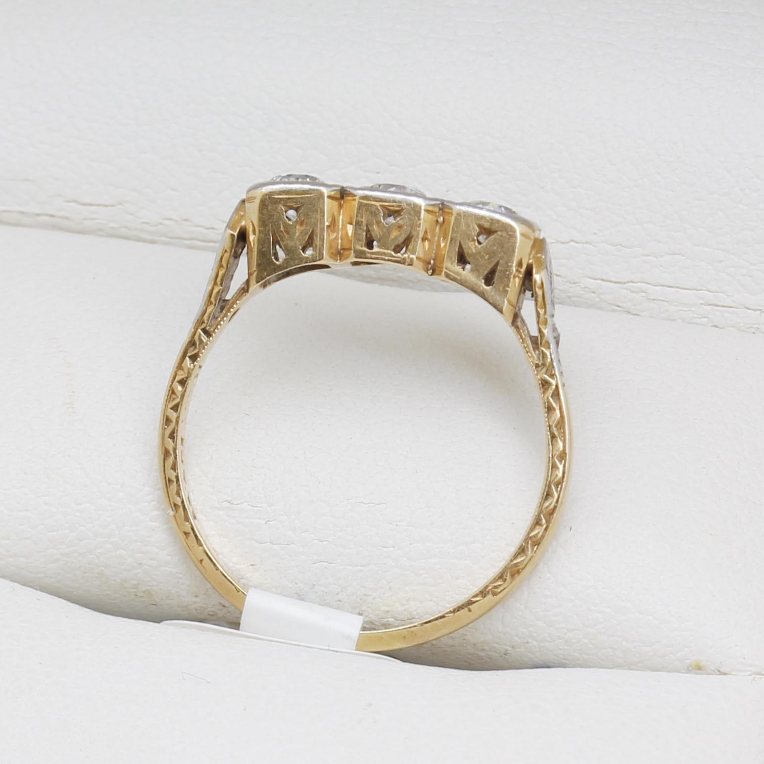 Women's Art Deco Three Stone Diamond Engagement Ring For Sale