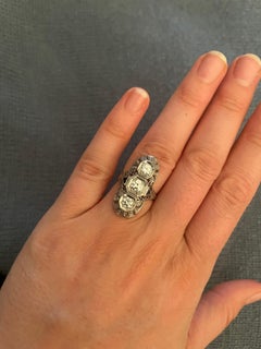 Art Deco Three Stone Diamond Filigree Ring 1 Carat 14 Karat White Gold 5.1 Grams