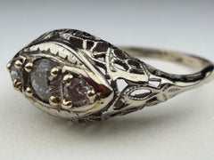 Art Deco Three-Stone Diamond Filigree Ring