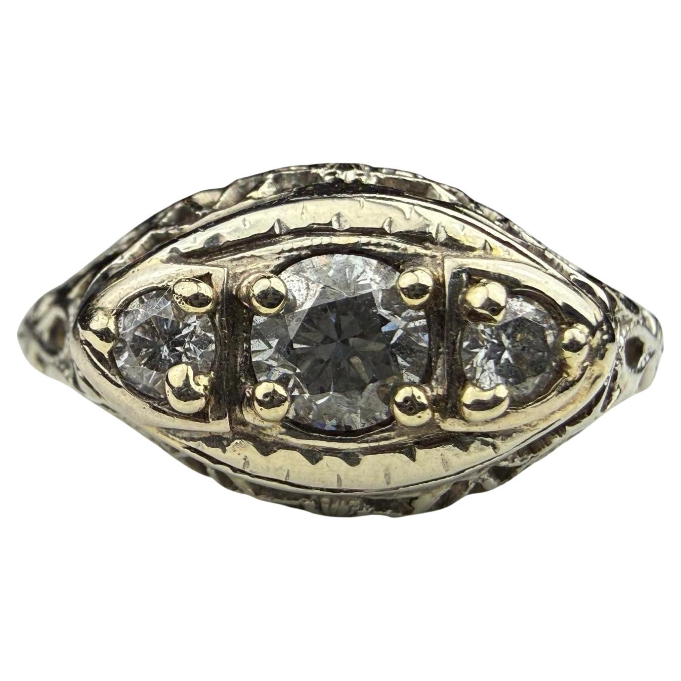 Art Deco Three-Stone Diamond Filigree Ring