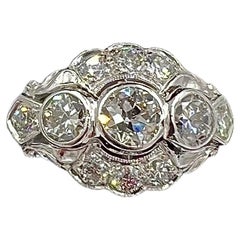 Vintage Art Deco Three Stone Diamond Platinum White Gold Ring 