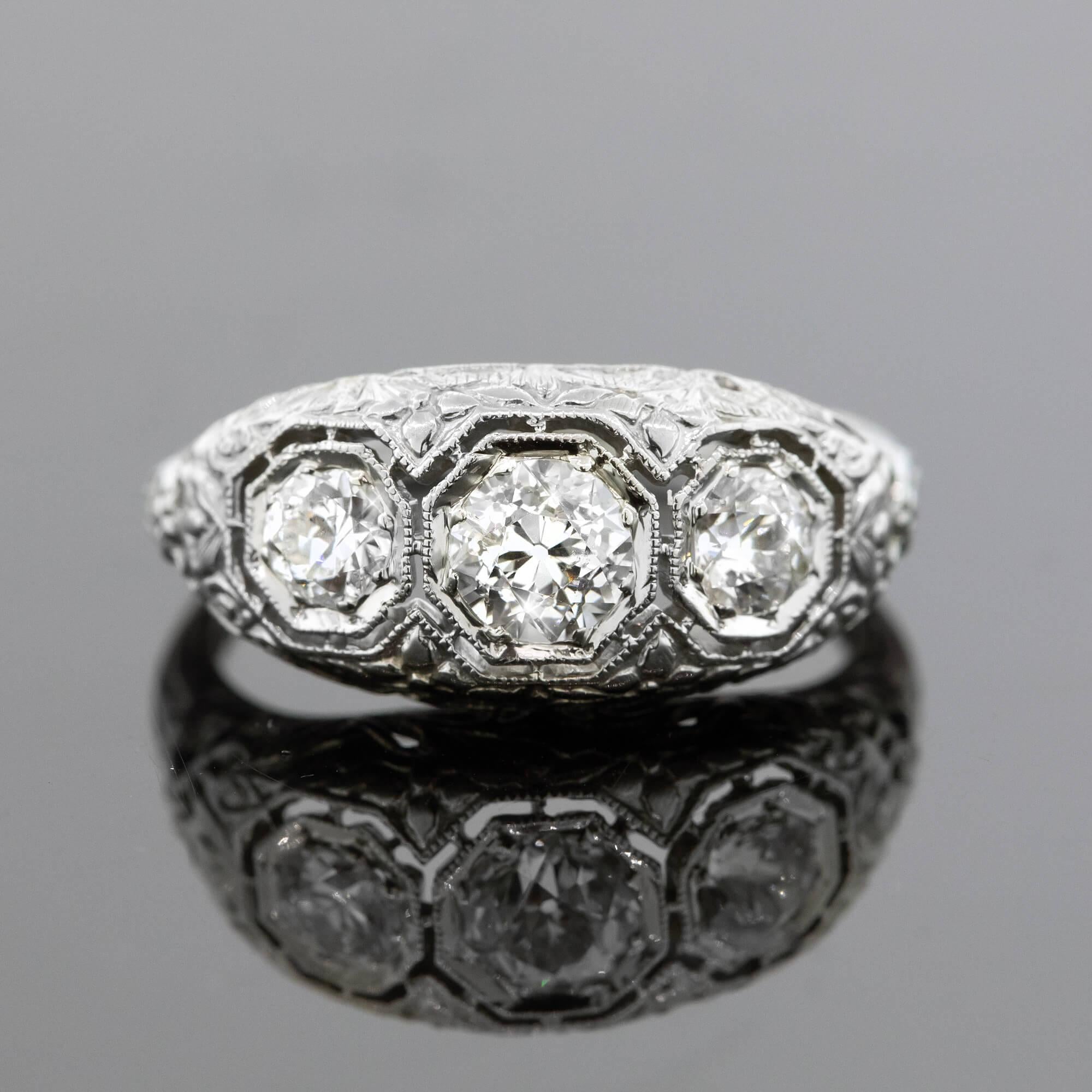 Art Deco Three Stone Diamond Ring Circa 1930s For Sale 4