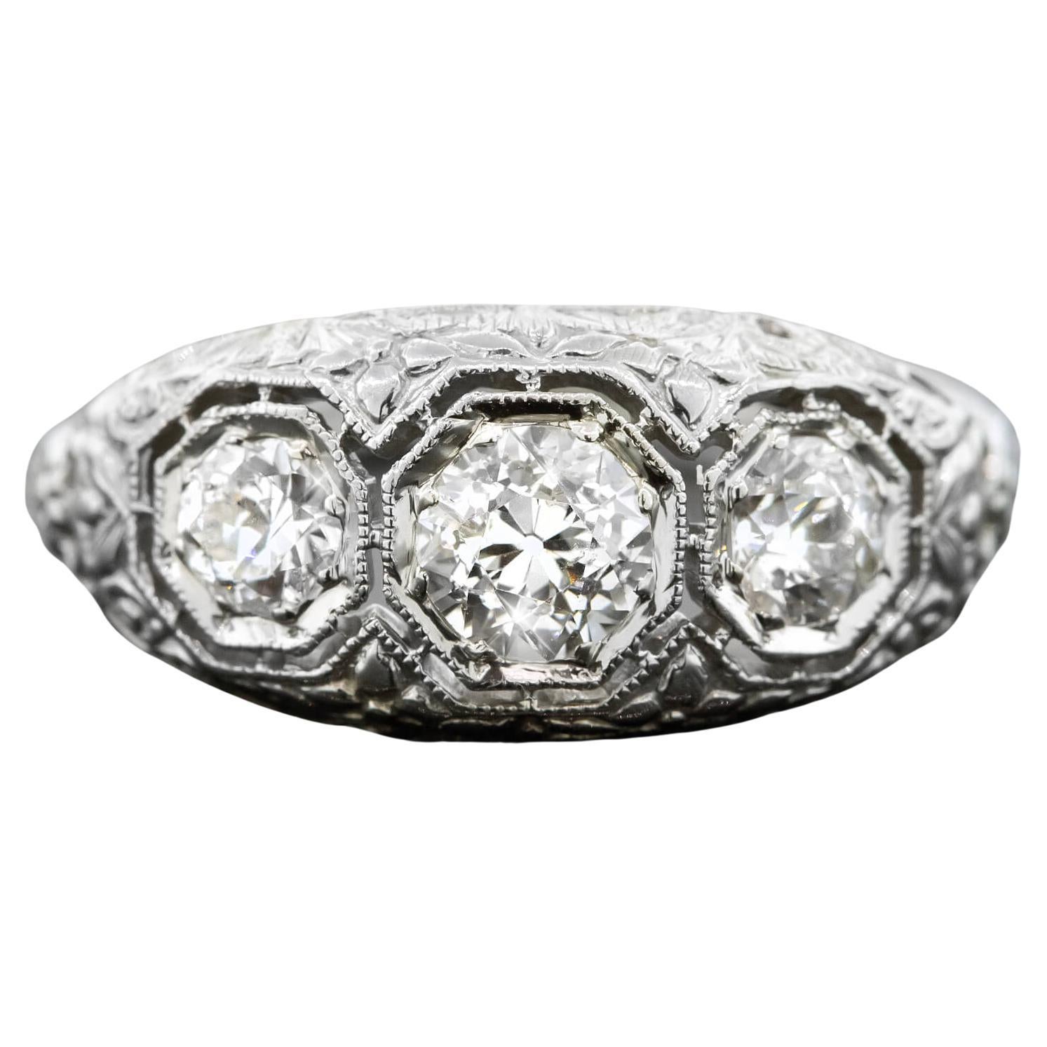 Art Deco Three Stone Diamond Ring Circa 1930s