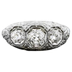 Vintage Art Deco Three Stone Diamond Ring Circa 1930s