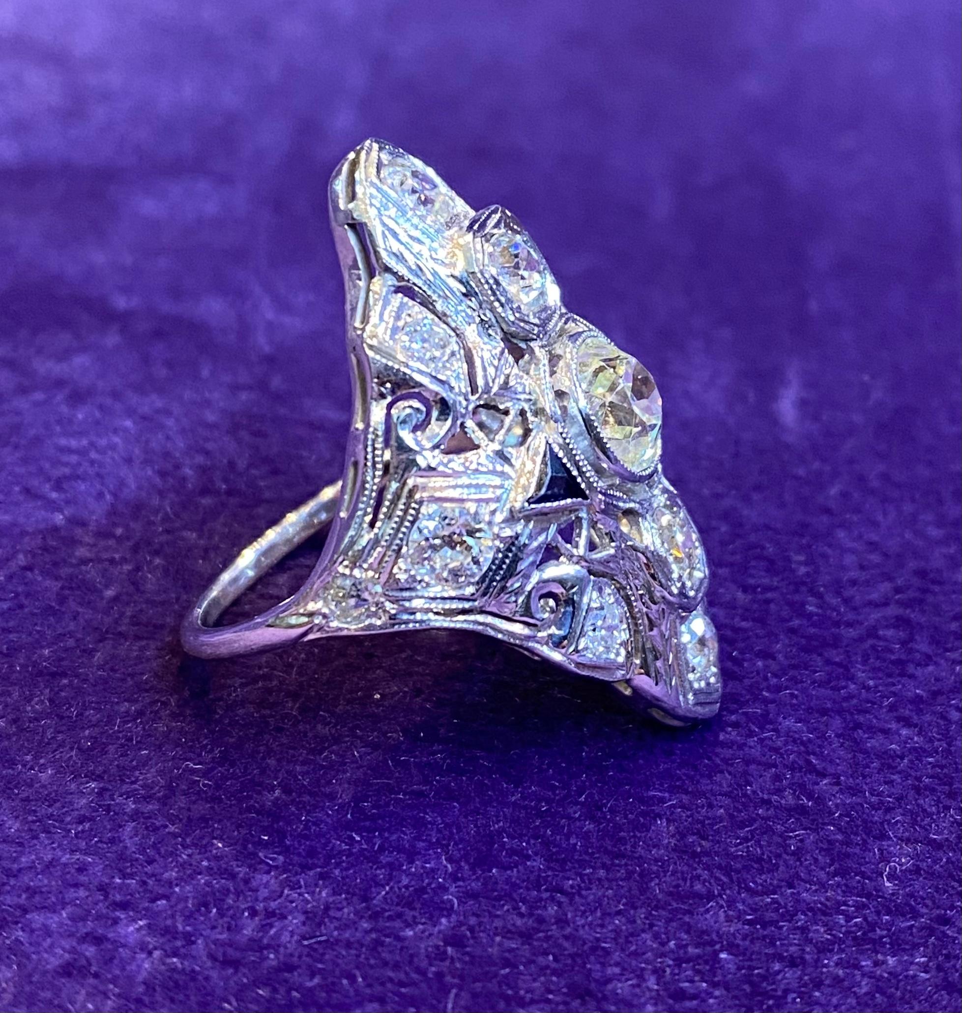 Women's Art Deco Three Stone Diamond Ring For Sale