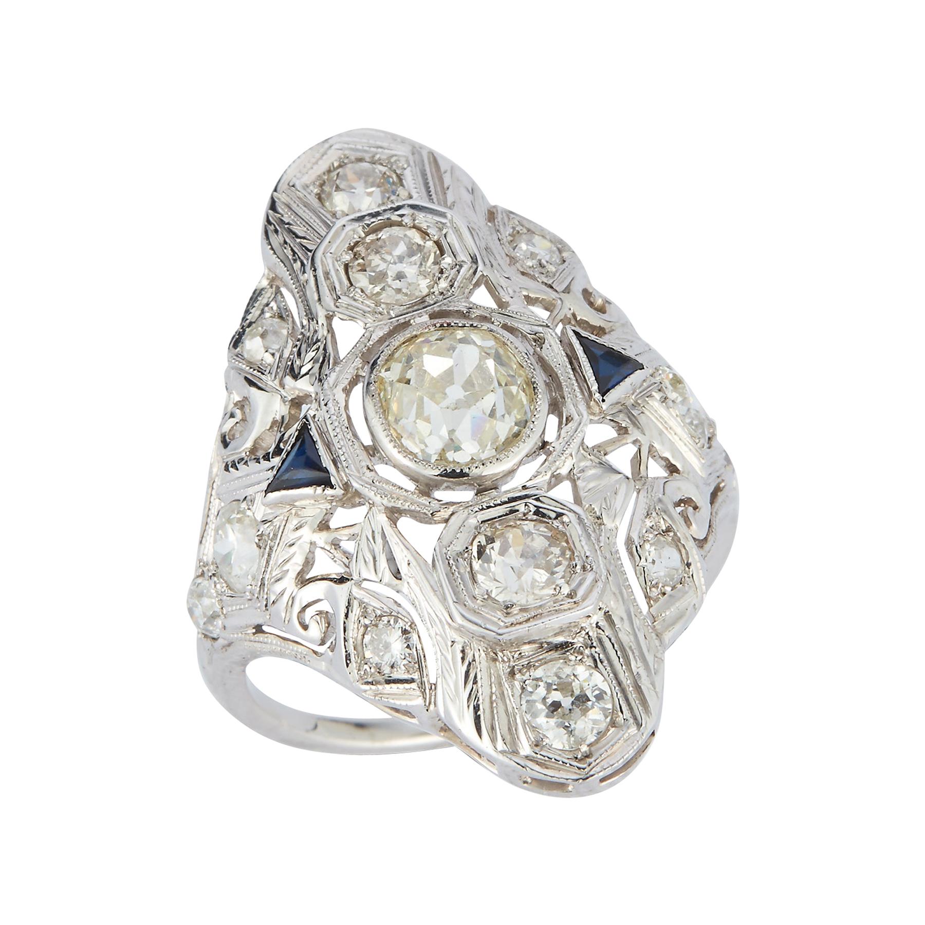 Dreistein-Diamant-Ring im Art déco-Stil