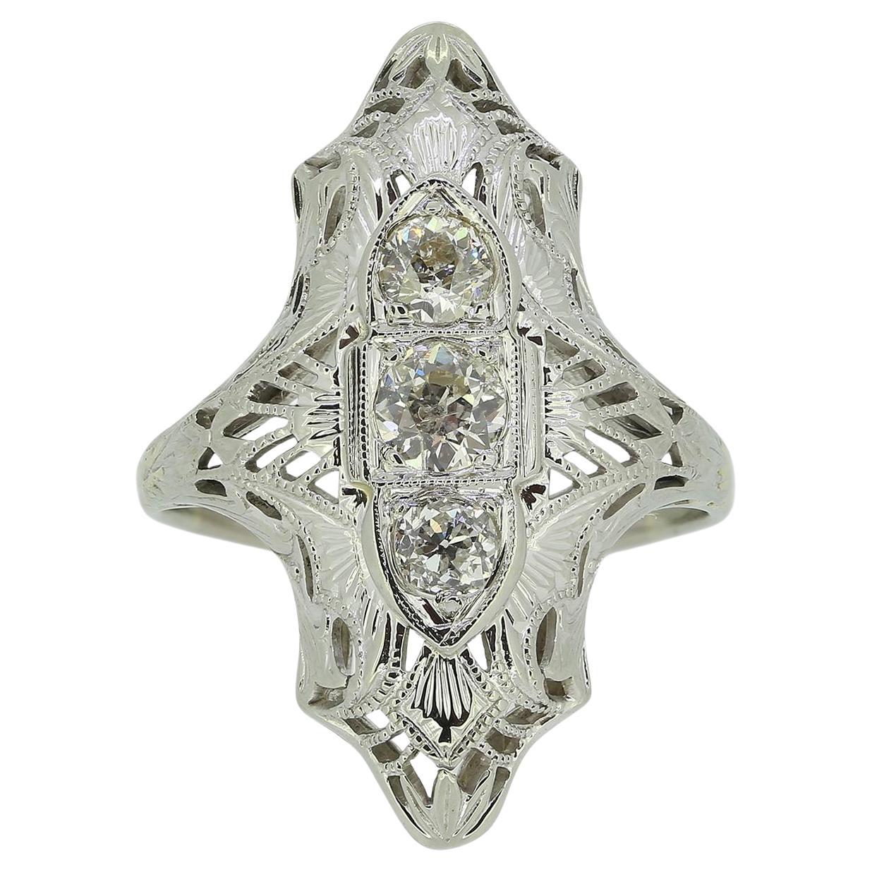 Art Deco Three-Stone Diamond Ring