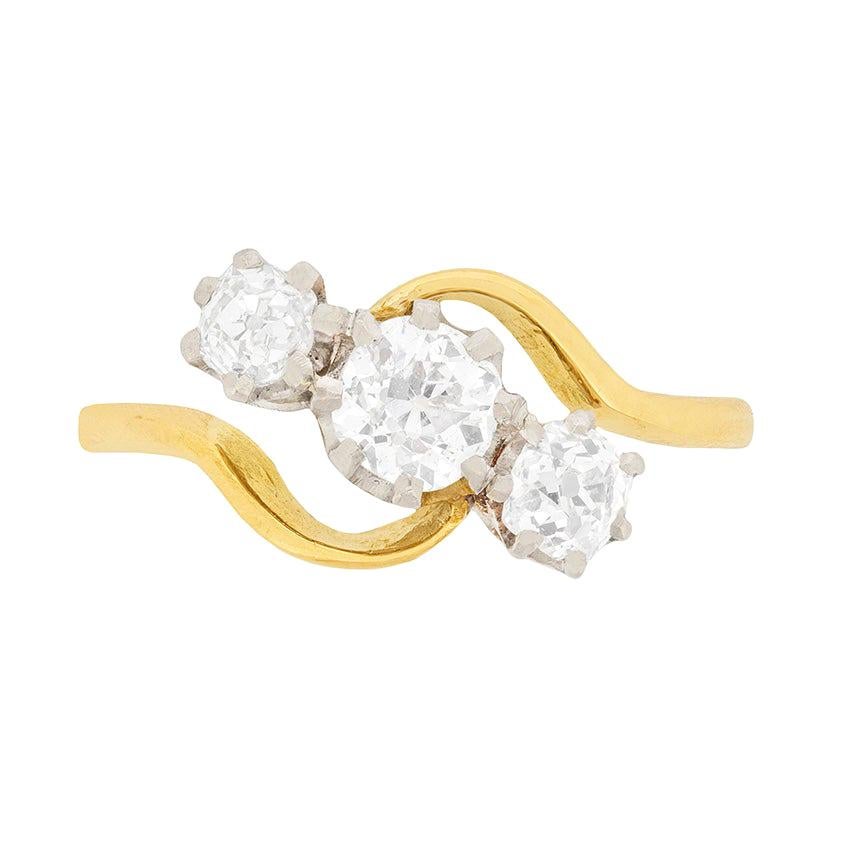 Art Deco 1.00ct Three-Stone Diamond Twist Engagement Ring, circa 1920s