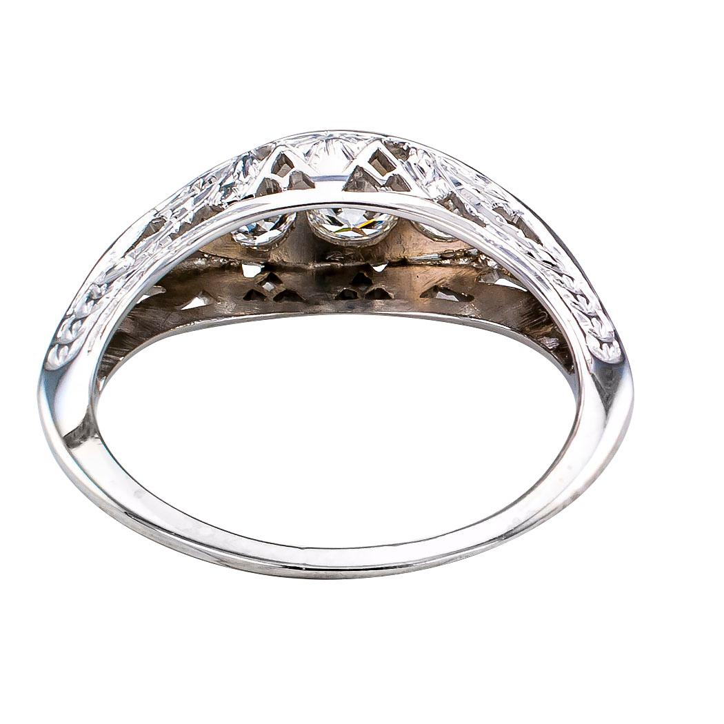 Women's Art Deco Three-Stone Diamond White Gold Ring