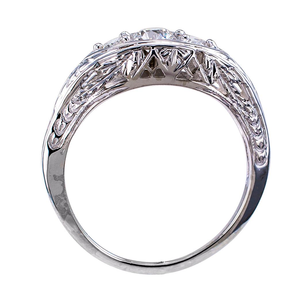Art Deco Three-Stone Diamond White Gold Ring 1