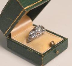 Art Deco Three Stone Engagement Ring. 1TCW Euro Diamond Platinum Ring I-JVS1-VS2