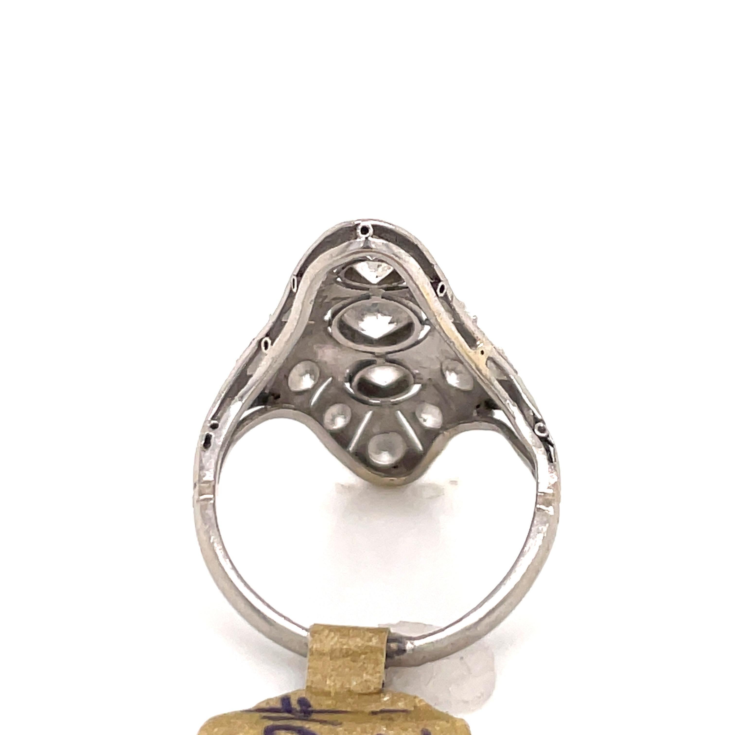 Art Deco Three Stone Filigree Ring 1.20 Carats Platinum 4.2 Grams For Sale 3