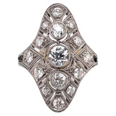 Antique Art Deco Three Stone Filigree Ring 1.20 Carats Platinum 4.2 Grams