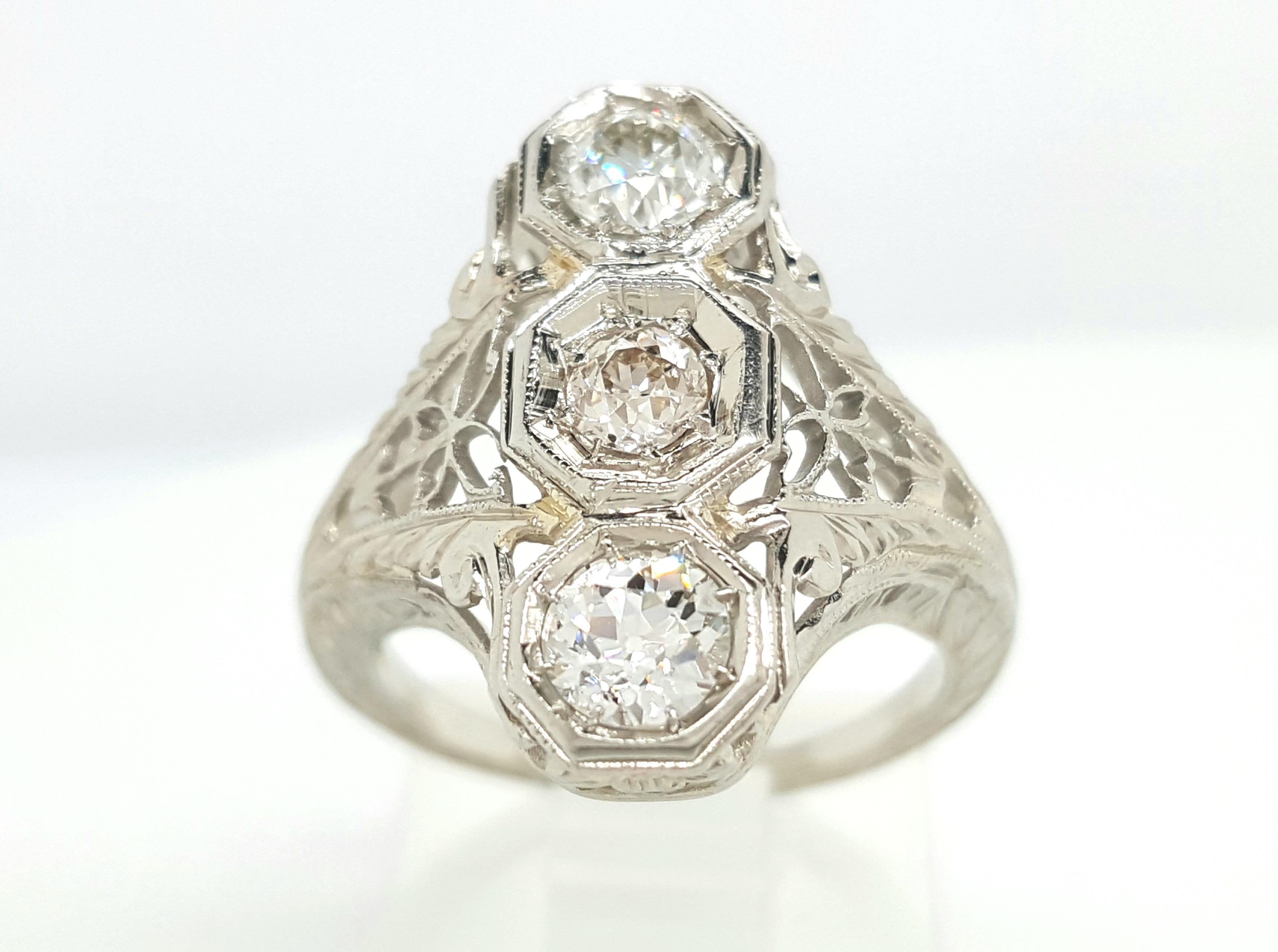 3 stone art deco engagement ring