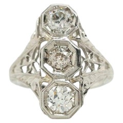 Art Deco Three-Stone Old European Diamond Filigree Engagement Ring, circa 1930s