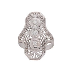 Art Deco Three-Stone Old European Diamond Filigree Engagement Ring, circa 1930s Art Deco Three-Stone Old European Diamond Filigree Engagement Ring, circa 1930s
