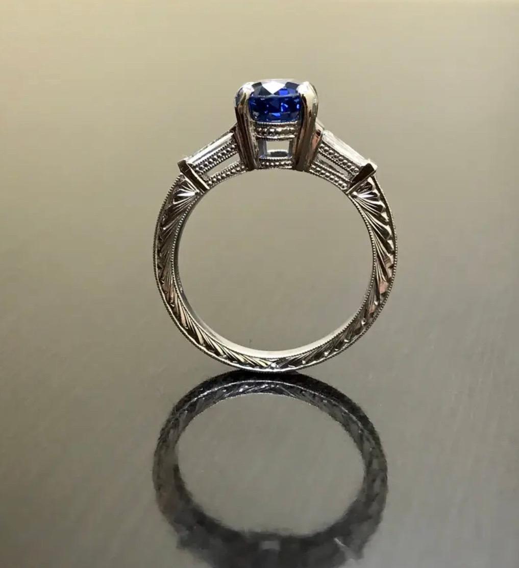 Women's Art Deco Three Stone Platinum Ceylon Sapphire Diamond Engagement Ring For Sale