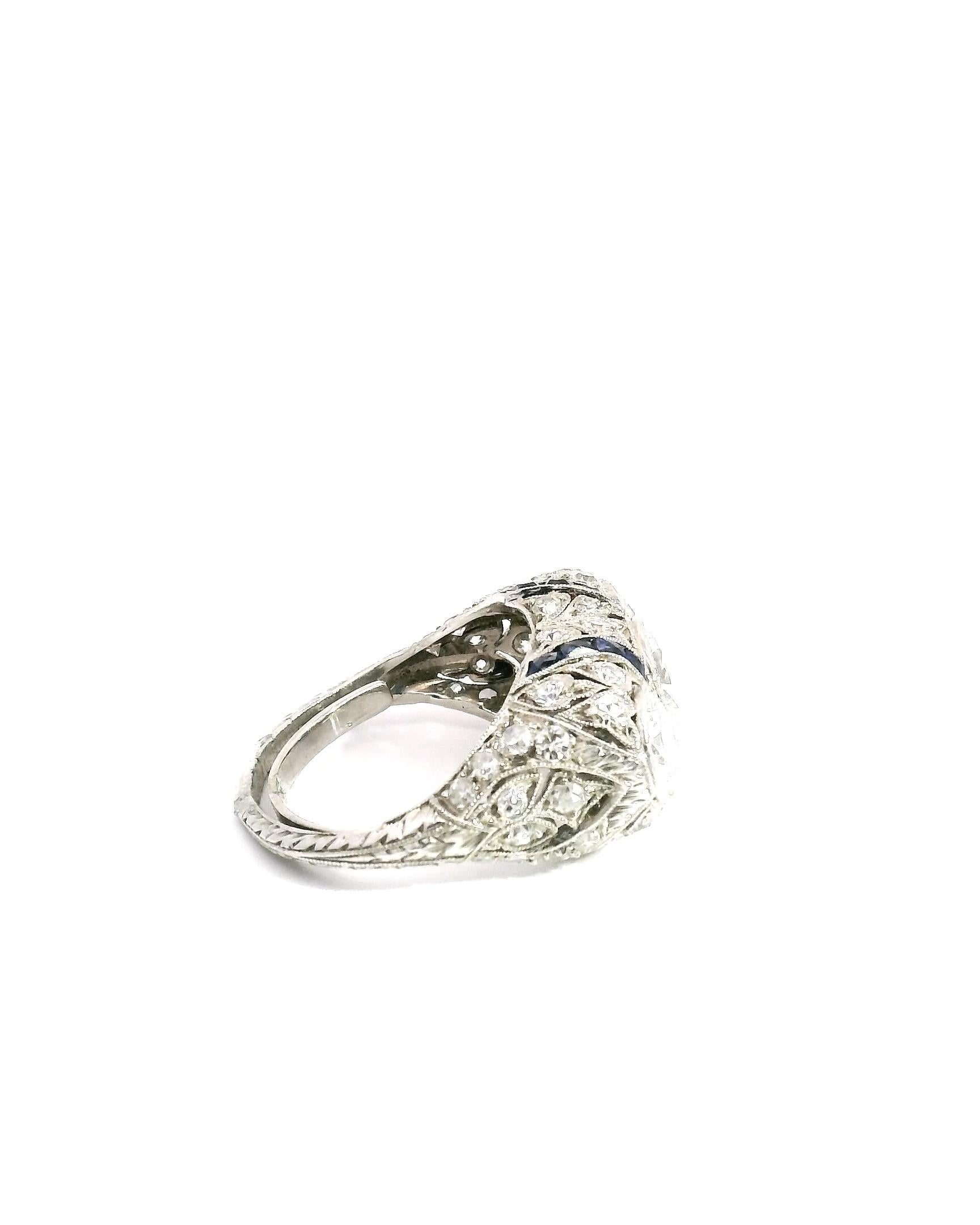 Old European Cut Art Deco Three Stone Ring For Sale