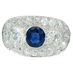 Art Deco Three Stone Ring Sapphire Diamond Platinum 14K sz 10.75 AGL CERTIFIED