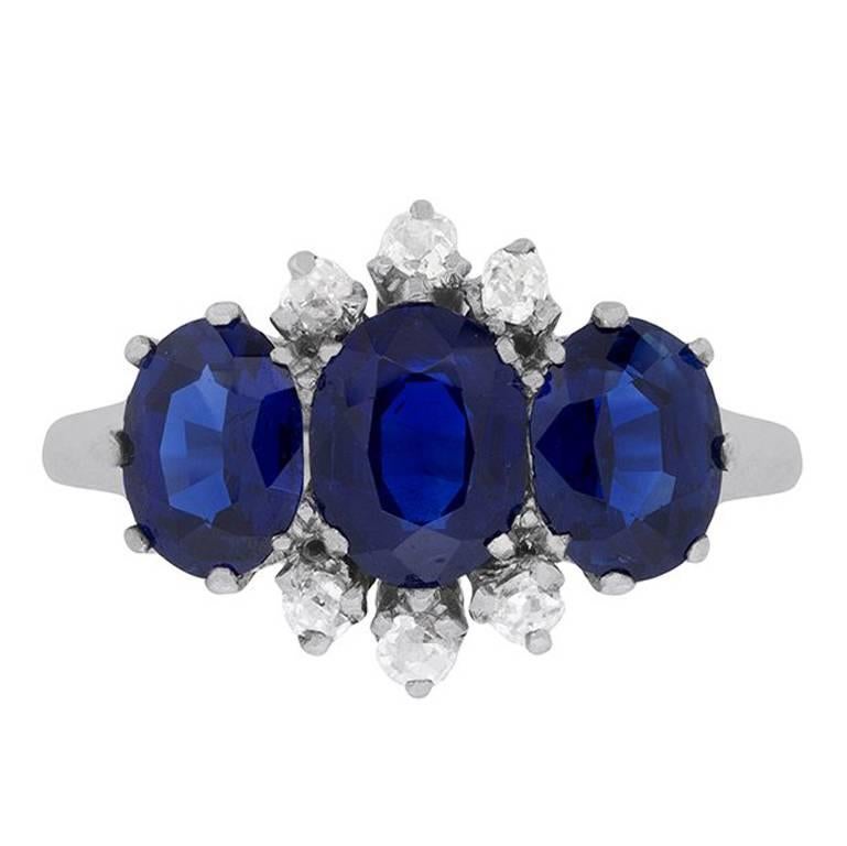 Art Deco Three-Stone Sapphire and Diamond Ring, circa 1920s