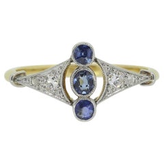Art Deco Three-Stone Sapphire and Diamond Ring