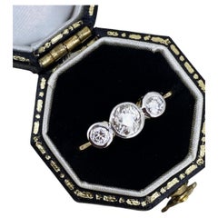 Art-Deco Three-Stone Trilogy Old Cut Bezel Set Diamond Platinum 18K Gold Ring