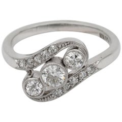 Art Deco Three-Stone Twisted Ring 1.25 Carat Diamond