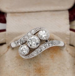 Art Deco Three Stone Twisted Ring 1.25 Ct Diamond