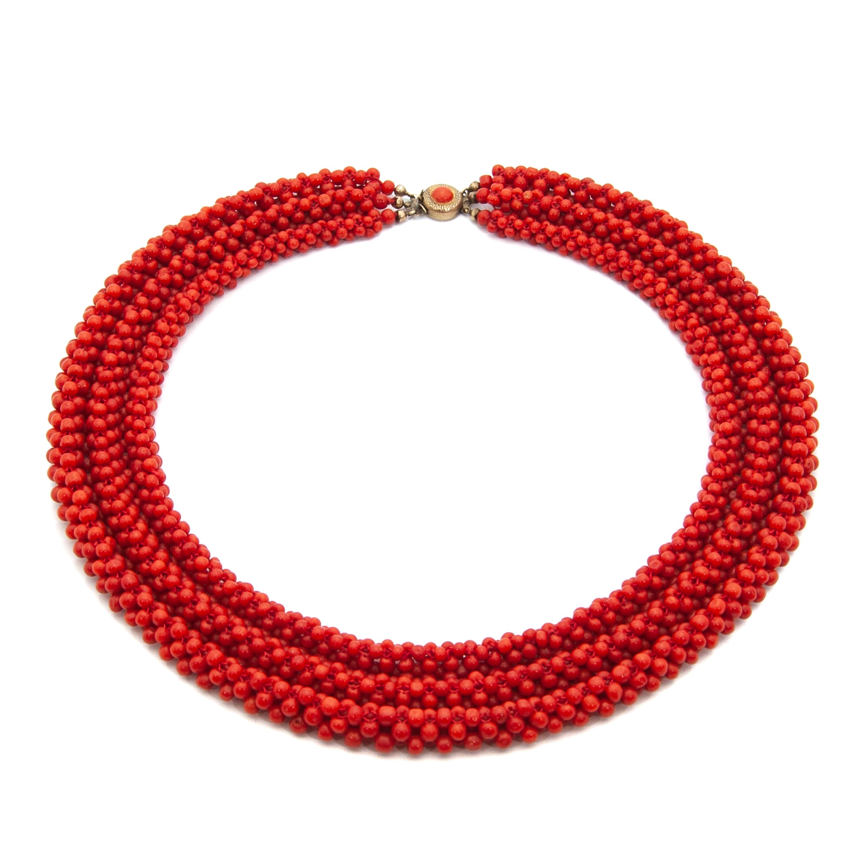 Art Deco Red Coral Woven Beaded Necklace