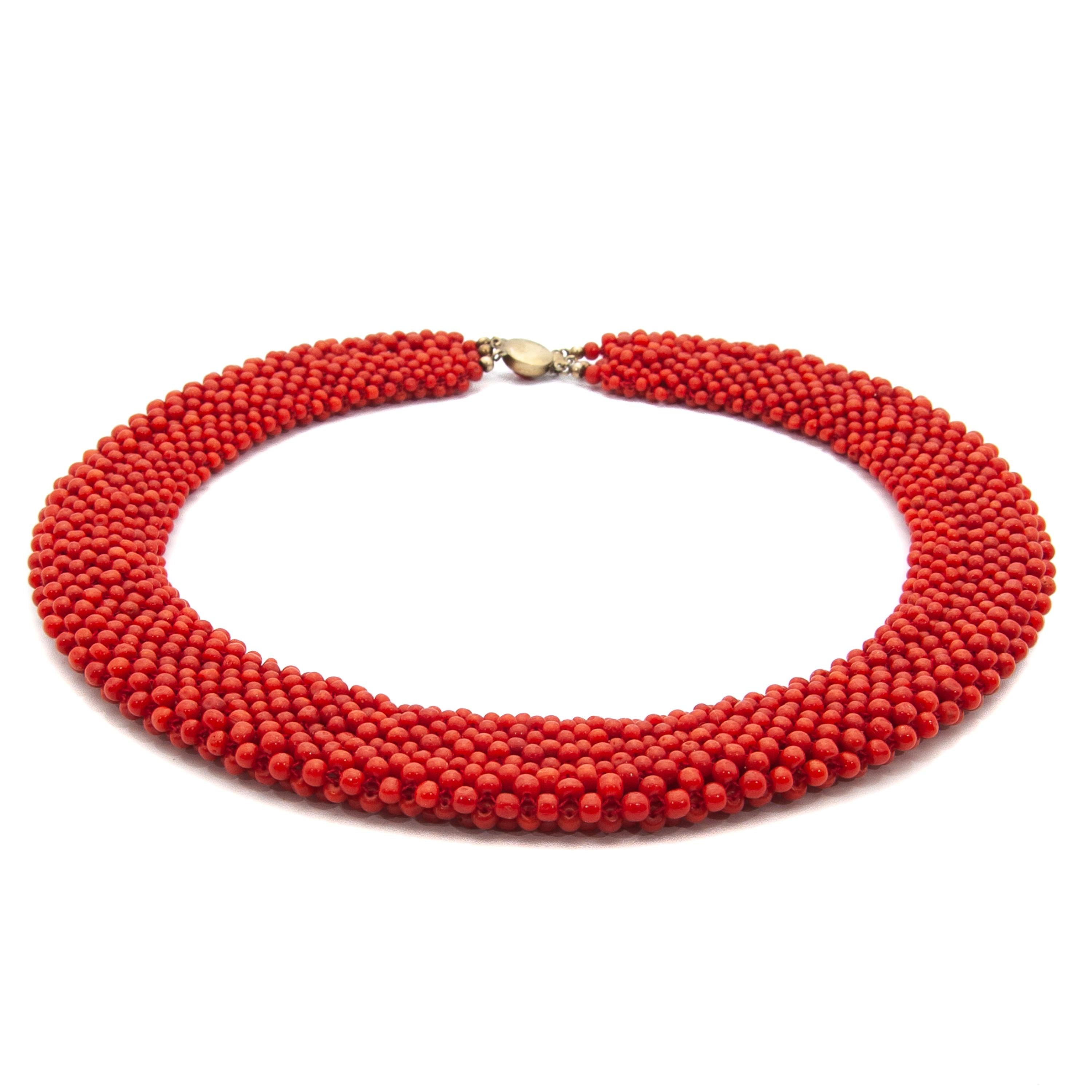Women's Red Coral Woven Beaded Necklace