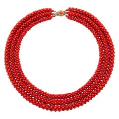 Antique Red Coral Woven Beaded Necklace